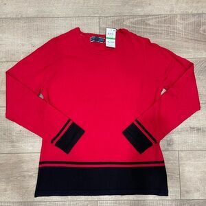 Karen Scott color blocked hem sweater Red and Black